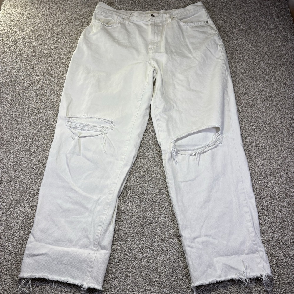 Madewell Baggy Straight Jeans Womens 32 White Distressed Raw Hem Relaxed Denim